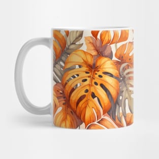 Orange Monstera Tropical Leaves Mug